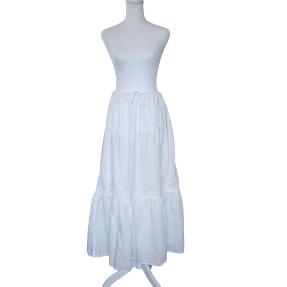 GAP white cotton tiered maxi skirt lined drawstring waist size L tall - Picture 1 of 5